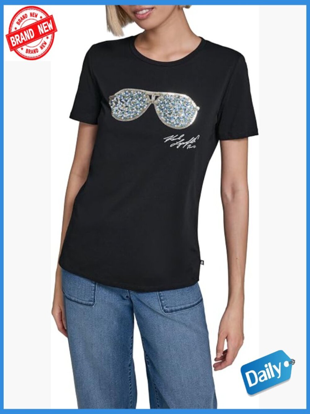 Short Sleeve Crew Neck Sunglasses Logo T-Shirt